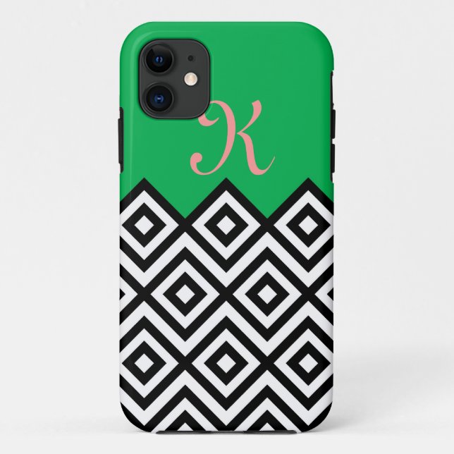 Modern Black White and Green Chevron Pattern Case-Mate iPhone Case (Back)