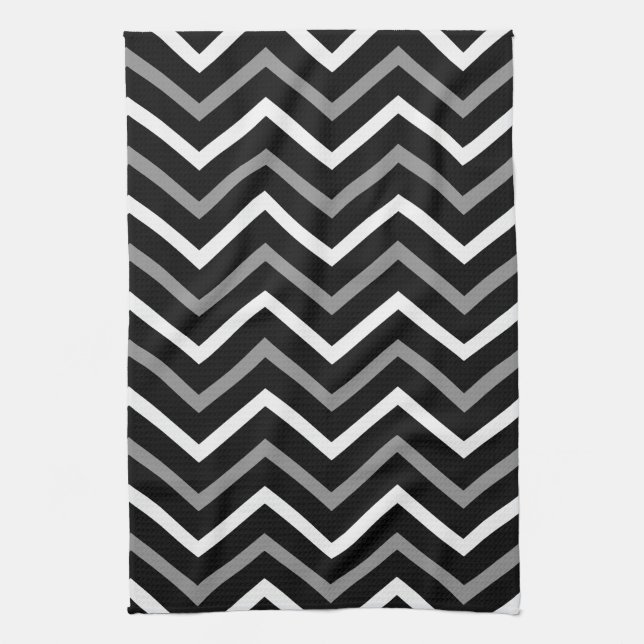 Modern Black White And Grey Chevron Pattern Zigzag Kitchen Towel (Vertical)