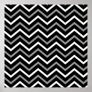Modern Black White And Grey Chevron Pattern Zigzag Poster