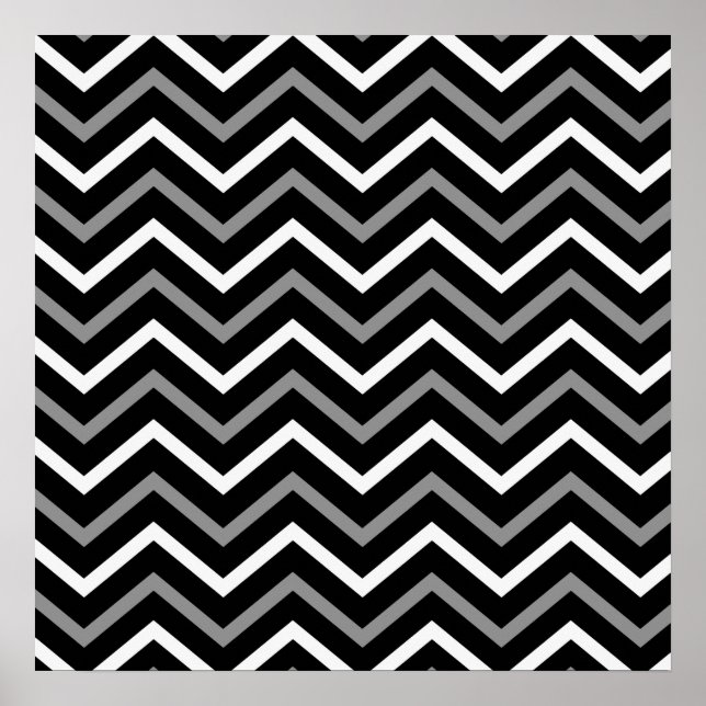 Modern Black White And Grey Chevron Pattern Zigzag Poster (Front)