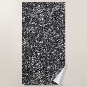 Modern Black White And Grey Glitter Beach Towel