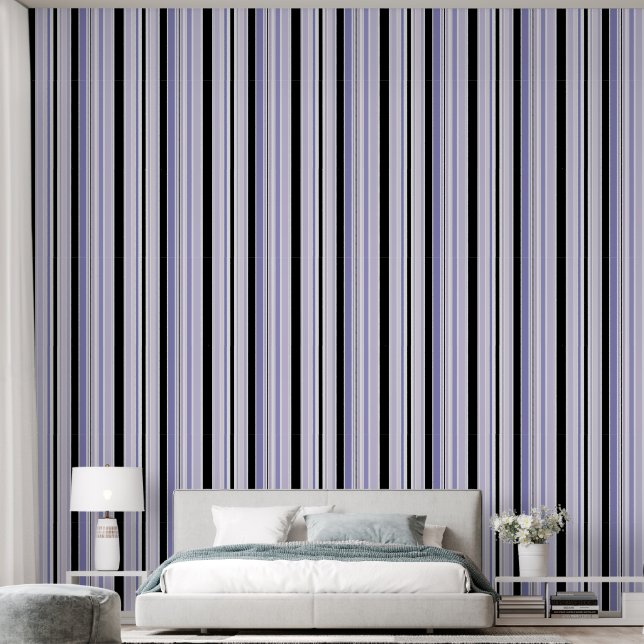 Modern Black, White and Lilac Purple Stripes Wallpaper (Bedroom)