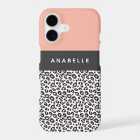 Modern black, white and peach animal leopard print