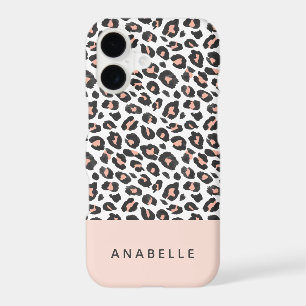Modern black, white and peach animal leopard print