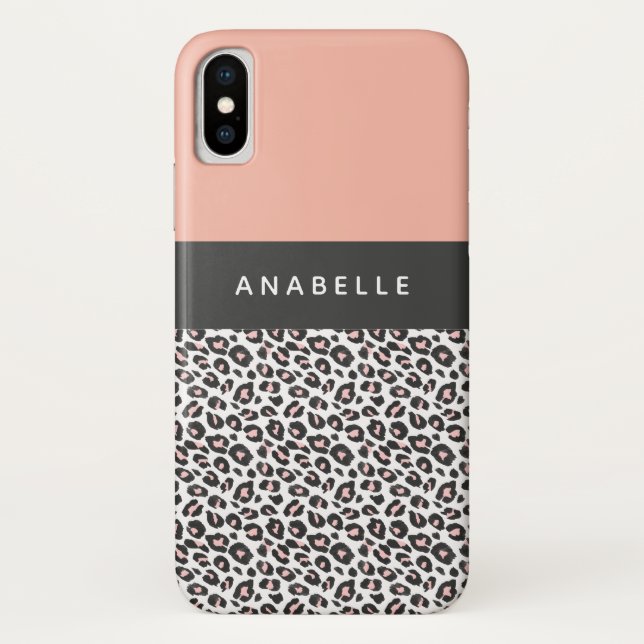 Modern black, white and peach animal leopard print Case-Mate iPhone case (Back)