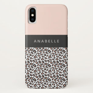 Modern black, white and peach animal leopard print Case-Mate iPhone case