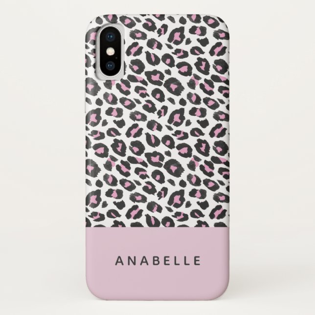 Modern black, white and peach animal leopard print Case-Mate iPhone case (Back)