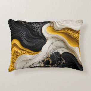 Modern Black White and Yellow Abstract Mustard Art Accent Pillow