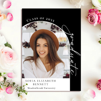 Modern Black White Arch Photo Graduation  Announcement