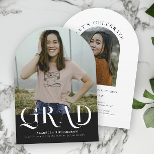 Modern Black White Arch Photo Graduation Party Invitation