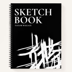 Modern Black White Artist Strokes Personalized Notebook