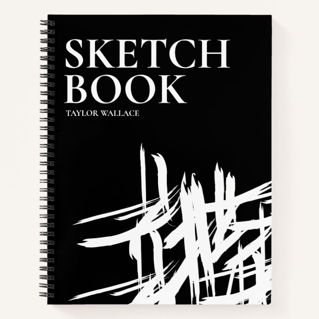 Modern Black White Artist Strokes Personalized Notebook (Front)