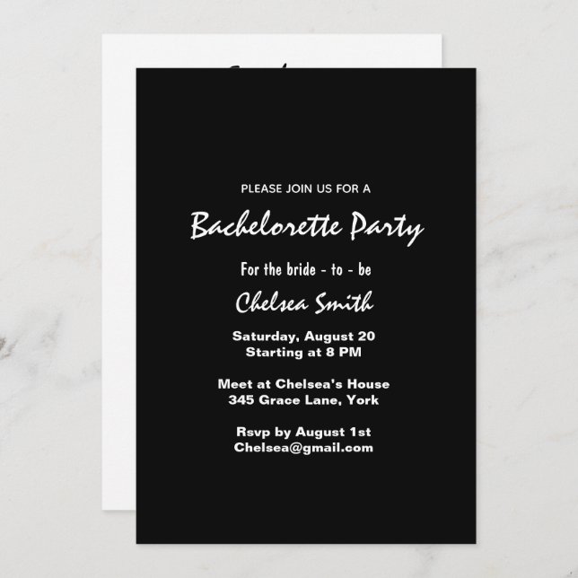 Modern Black & White Bachelorette Party Itinerary Invitation (Front/Back)