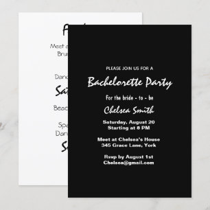 Modern Black & White Bachelorette Party Itinerary Invitation