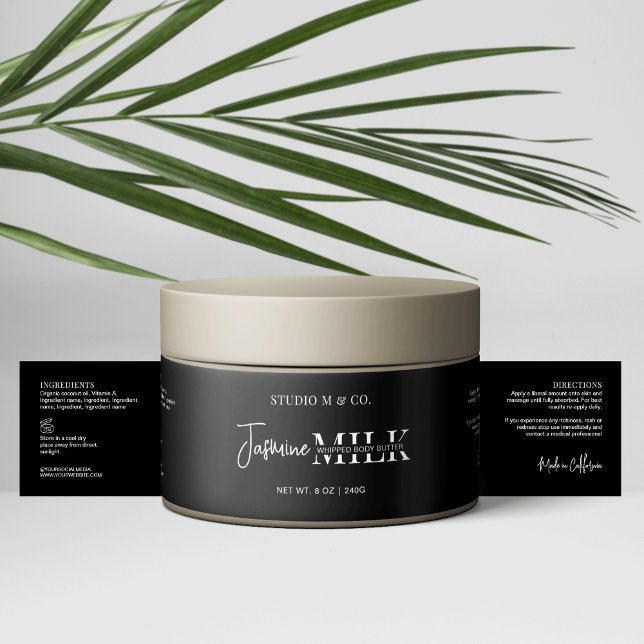 Modern Black White Bath Body Jar Wrapper Label (Modern black and white bath and body product jar bellyband style label)
