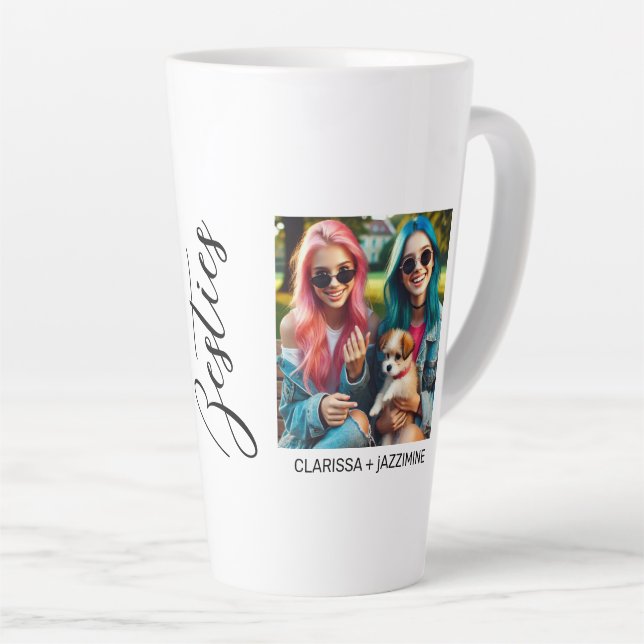 /Modern Black White Bestie 2 Photo Collage Latte Mug (Right Angle)