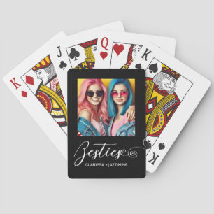 Modern Black White Bestie 2 Photo Personalized Playing Cards