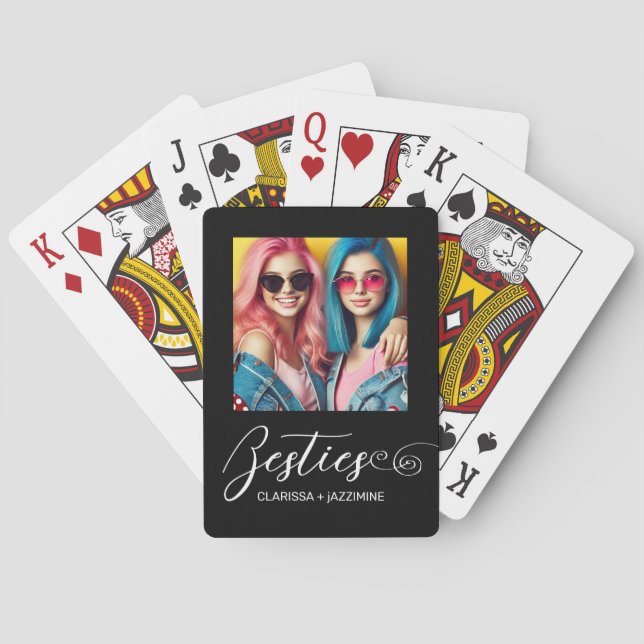 Modern Black White Bestie 2 Photo Personalized Playing Cards (Back)