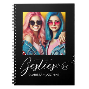 Modern Black White Bestie Photo Personalized Notebook