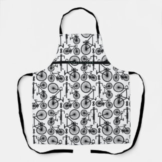 Modern Black & White Bicycle Pattern Apron