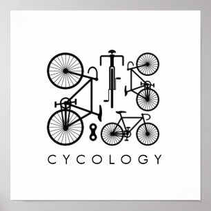 Modern Black & White Bicycle Pattern Poster