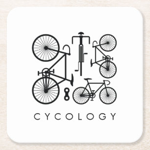 Modern Black & White Bicycle Pattern Square Paper Coaster