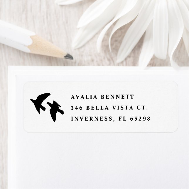 Modern Black White Birds Wedding Return Address (Insitu)