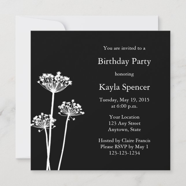 Modern Black & White Birthday Party Invitation (Front)