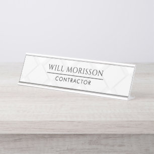 Modern Black & White Block Building Construction Desk Name Plate