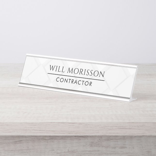 Modern Black & White Block Building Construction Desk Name Plate (Front)