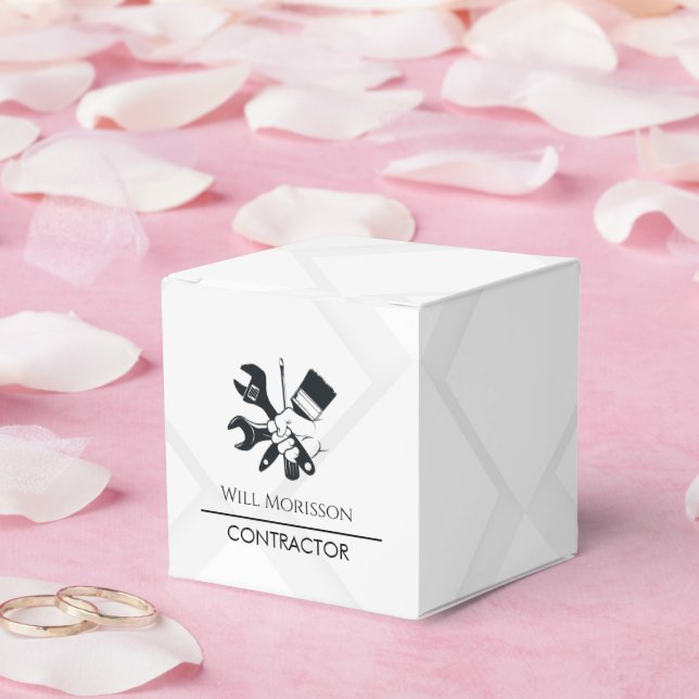 Modern Black & White Block Building Construction Favor Box (Wedding)