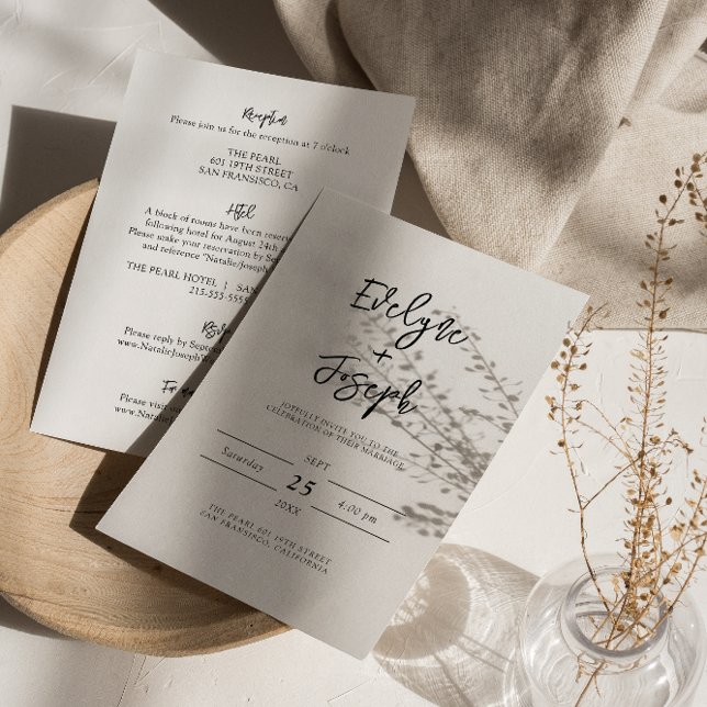 Modern Black & White Boho All In One Wedding Invitation (Creator Uploaded)