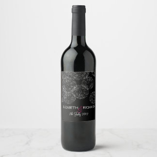 Modern Black White Boho Chic Daisy Wedding  Wine Label