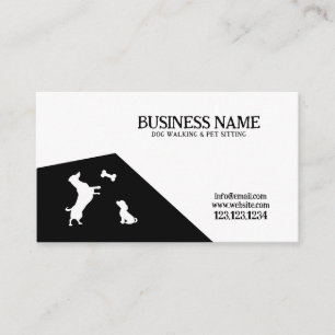 Modern Black & White Bone Silhouette Dog Walking Business Card