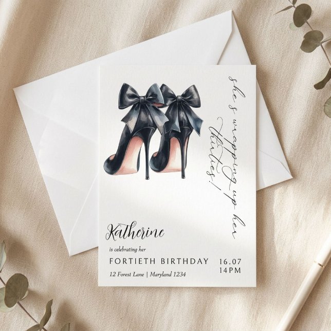 Modern Black & White Bow 40th Birthday  Invitation (Creator Uploaded)