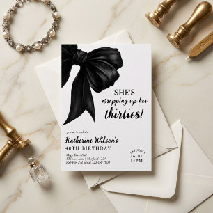 Modern Black & White Bow 40th Birthday  Invitation