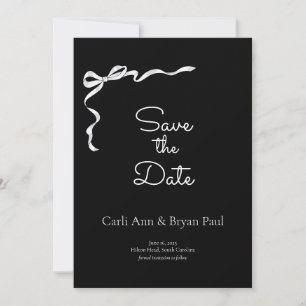 Modern Black & White Bow Save the Date Invitation