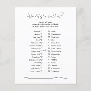 Modern Black White Bridal Shower Would She Rather Flyer