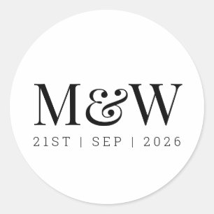 Modern Black White Bride Groom Monogram Classic Round Sticker