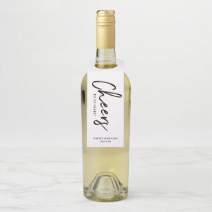 Modern Black & White Brush Lettering Cheers Party Bottle Tag