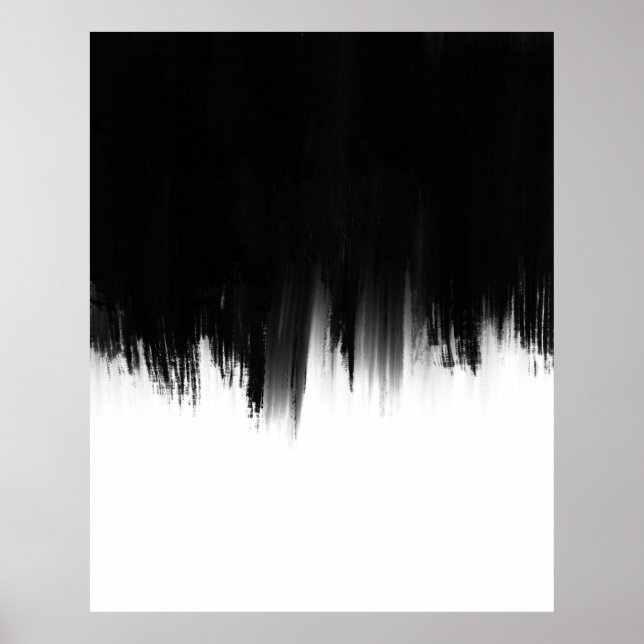 Modern Black White Brush strokes Design Poster (Front)