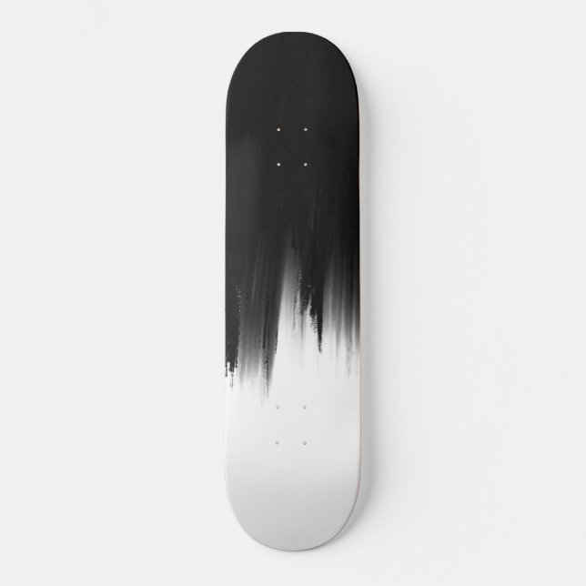 Modern Black White Brush strokes Design Skateboard (Front)