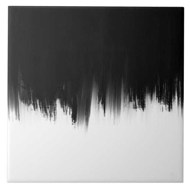 Modern Black White Brush strokes Design Tile (Front)