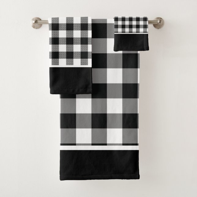 Modern Black White Buffalo Checks Bath Towel Set (Insitu)