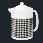 Modern Black White Buffalo Checks  & Golden Hearts<br><div class="desc">Modern Black White Buffalo Checks & Golden Hearts teapot features country style black and white buffalo checks along with golden hearts in diagonal pattern.A unique design for home & office.</div>