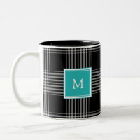 Modern black white buffalo plaid monogram