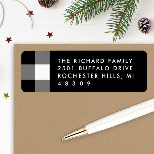 Modern Black White Buffalo Plaid Return Address