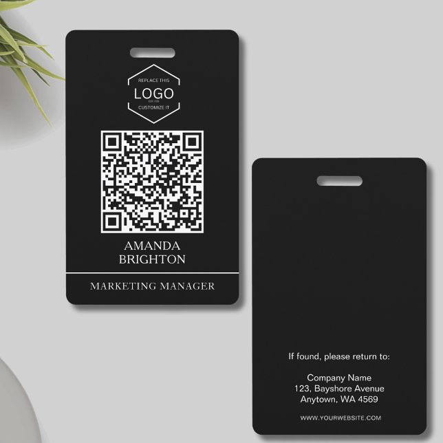Modern Black White Business Logo QR Code  Badge (Creator Uploaded)