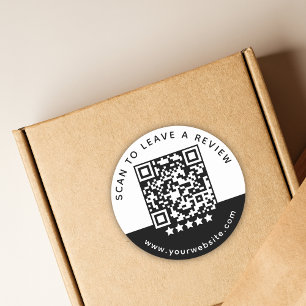 Modern Black White Business QR Code 5 Star Review Classic Round Sticker