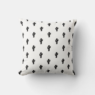 Modern Black & White Cactus Pattern Throw Pillow